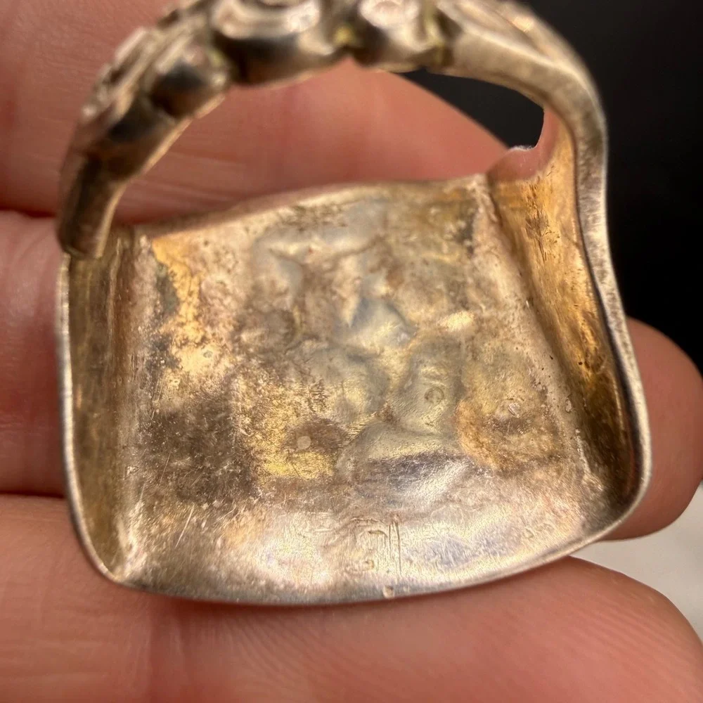Vintage Hammered Spoon Ring Silver Tone Size 7.25